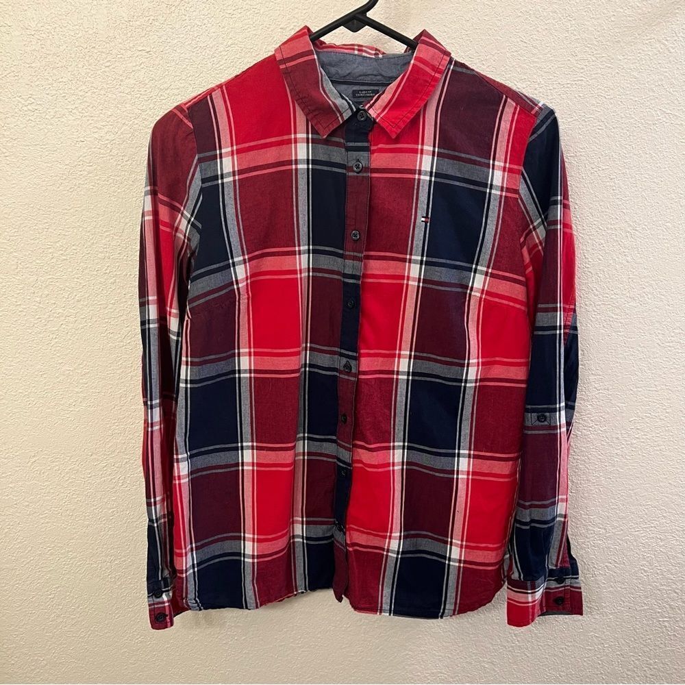 Tommy Hilfiger Western Style Plaid Long Sleeve Blouse Size Medium